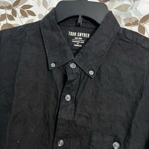 100% LINEN Men's L Todd Snyder Portuguese Black Button Short Sleeve Shirt